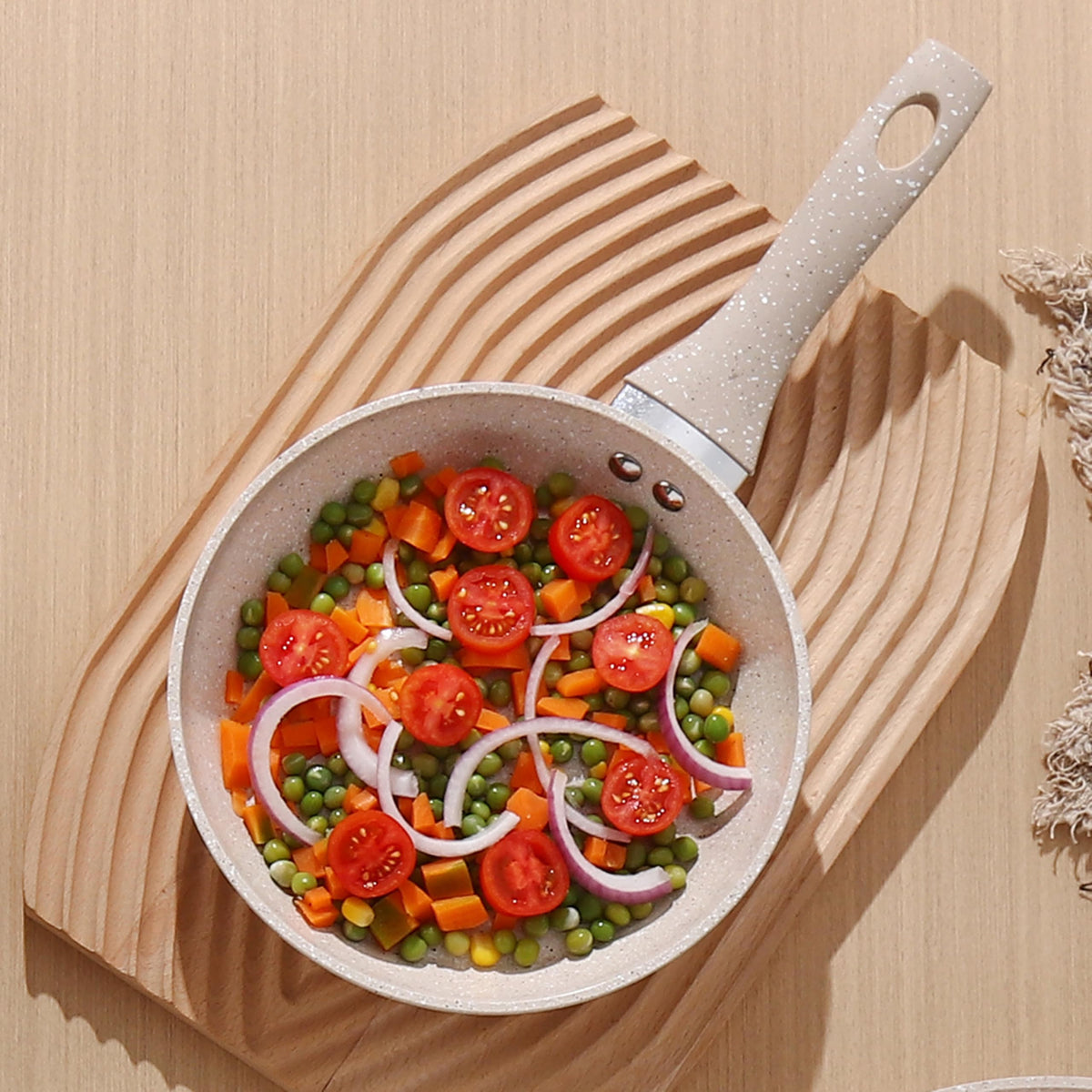 13-Piece Beige Marble Coated Non-Stick Cookware Set with Glass Lids M523000