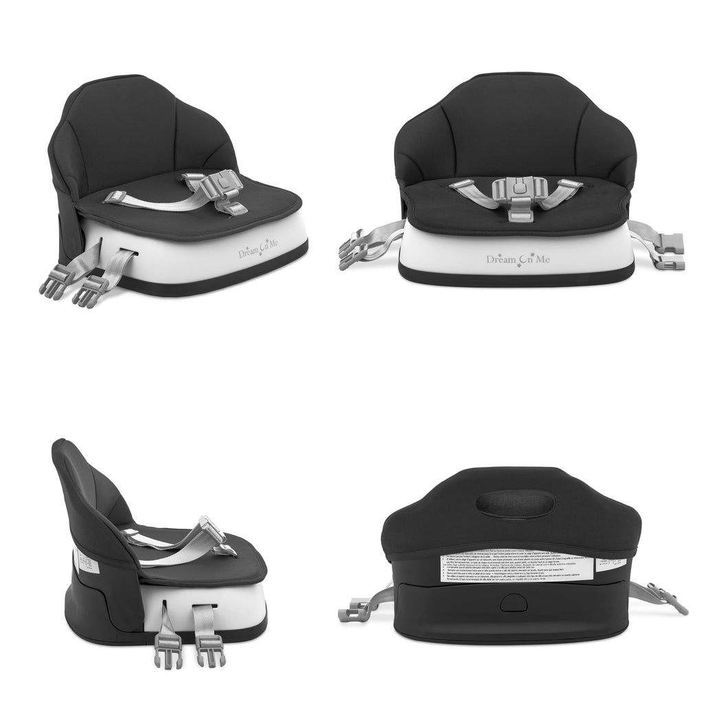 Portable Baby Booster Seat with 3-Point Harness & 2 Fixing Belts, Black J675