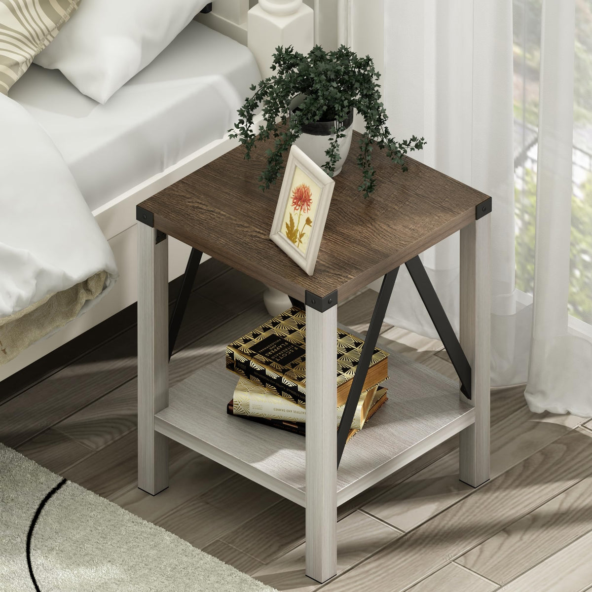 End Table Set of 2 with Storage Shelf T869