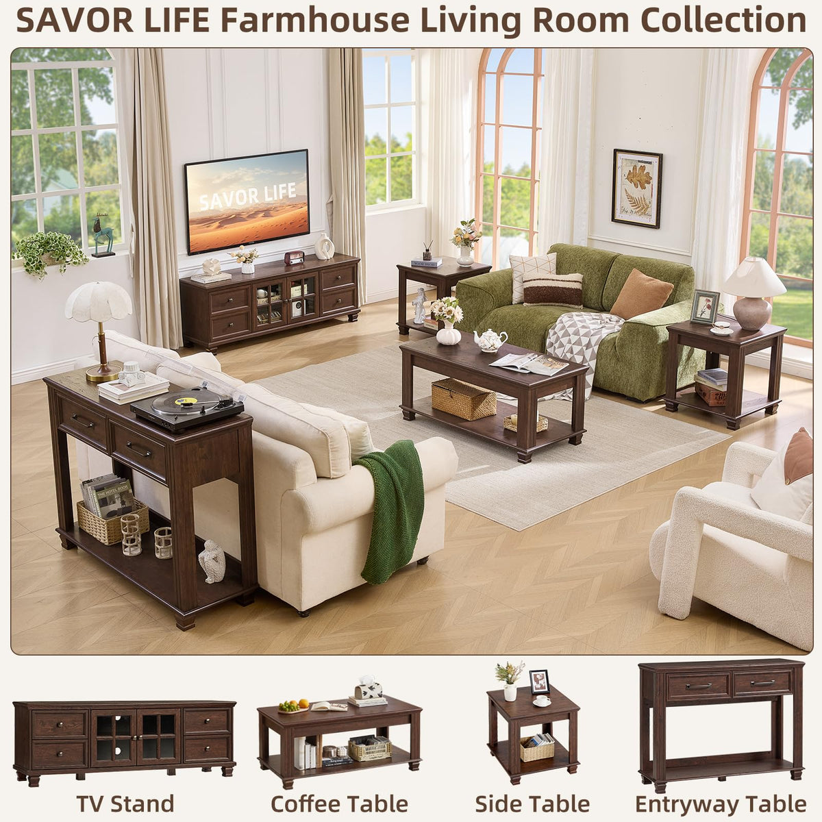 Farmhouse TV Stand with Glass Doors X2923