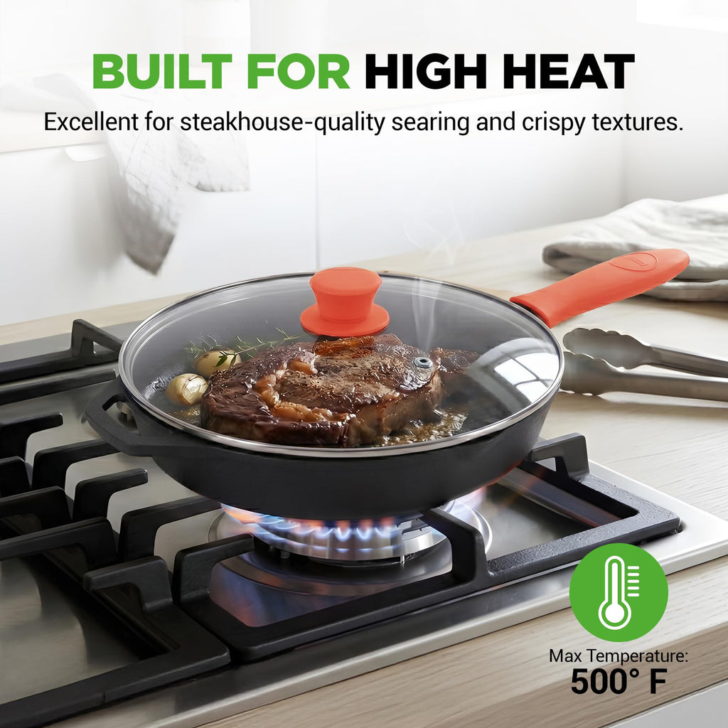 10 Inch Pre-Seasoned Cast Iron Skillet with Lid O2113