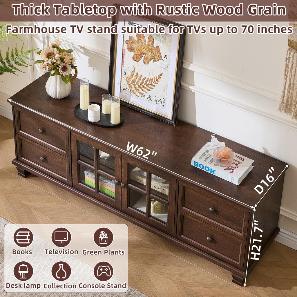 Farmhouse TV Stand with Glass Doors X2923