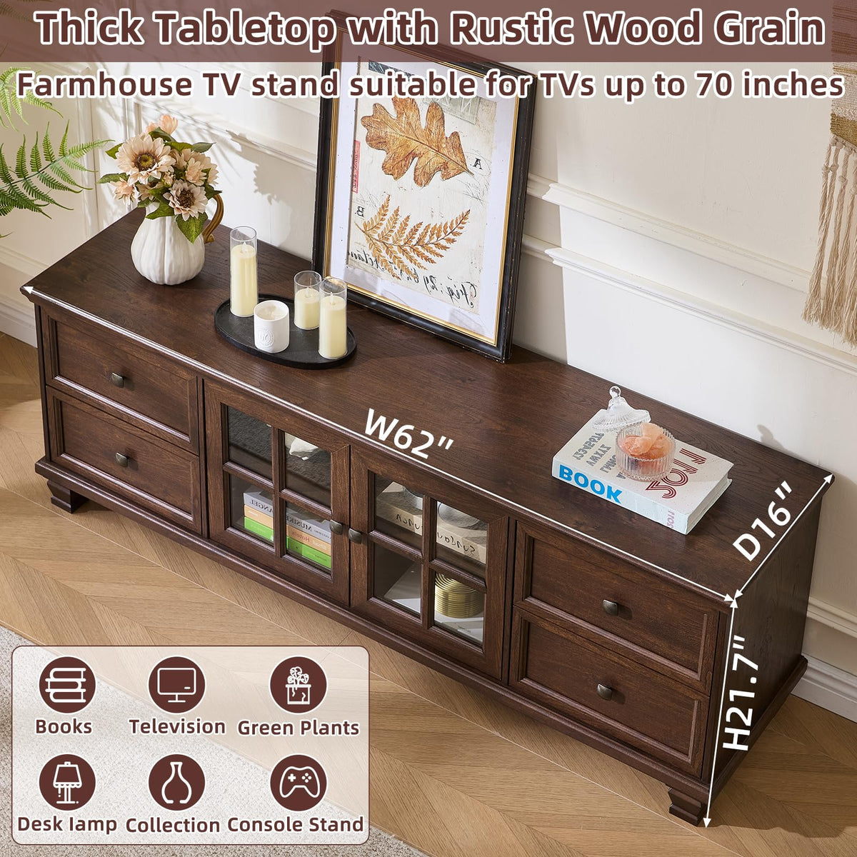 Farmhouse TV Stand with Glass Doors X2923