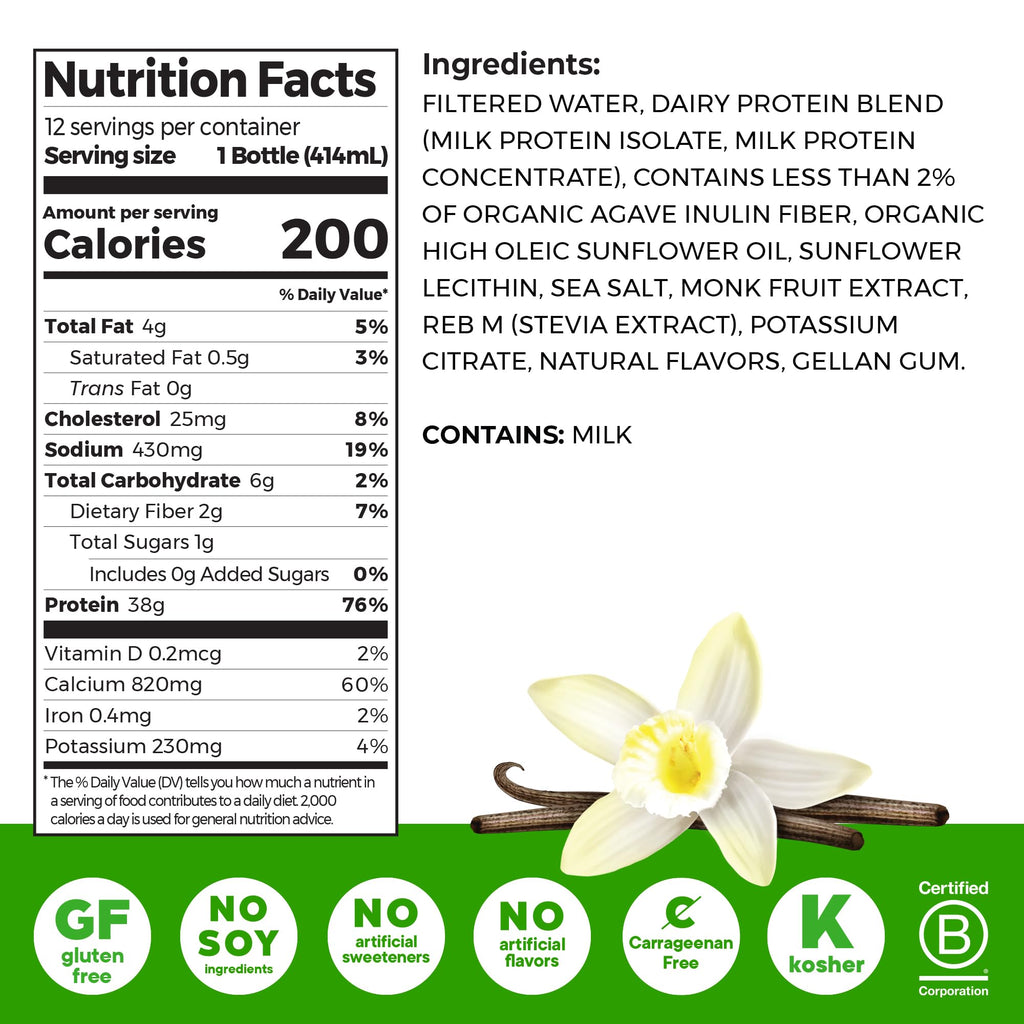 High Protein Grass-Fed Shake, Vanilla, 14 oz, 12pk C220