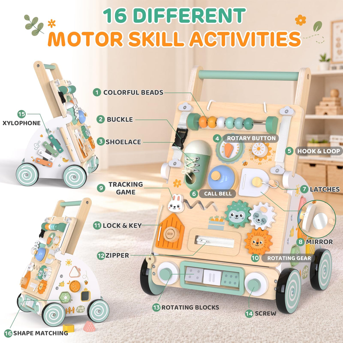Wooden Baby Walker with Detachable Busy Board M83675