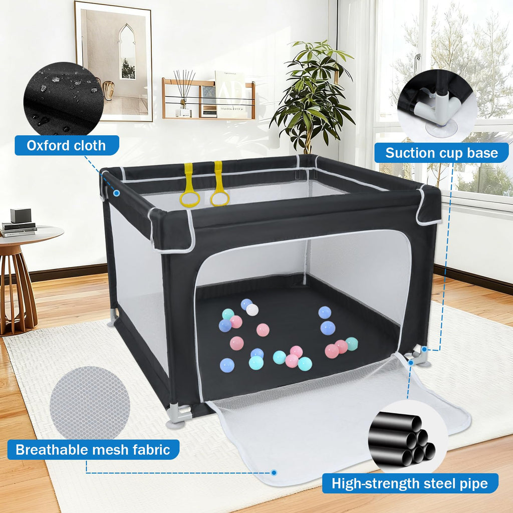 Baby Playpen with Mesh and Anti-Slip Base E60435