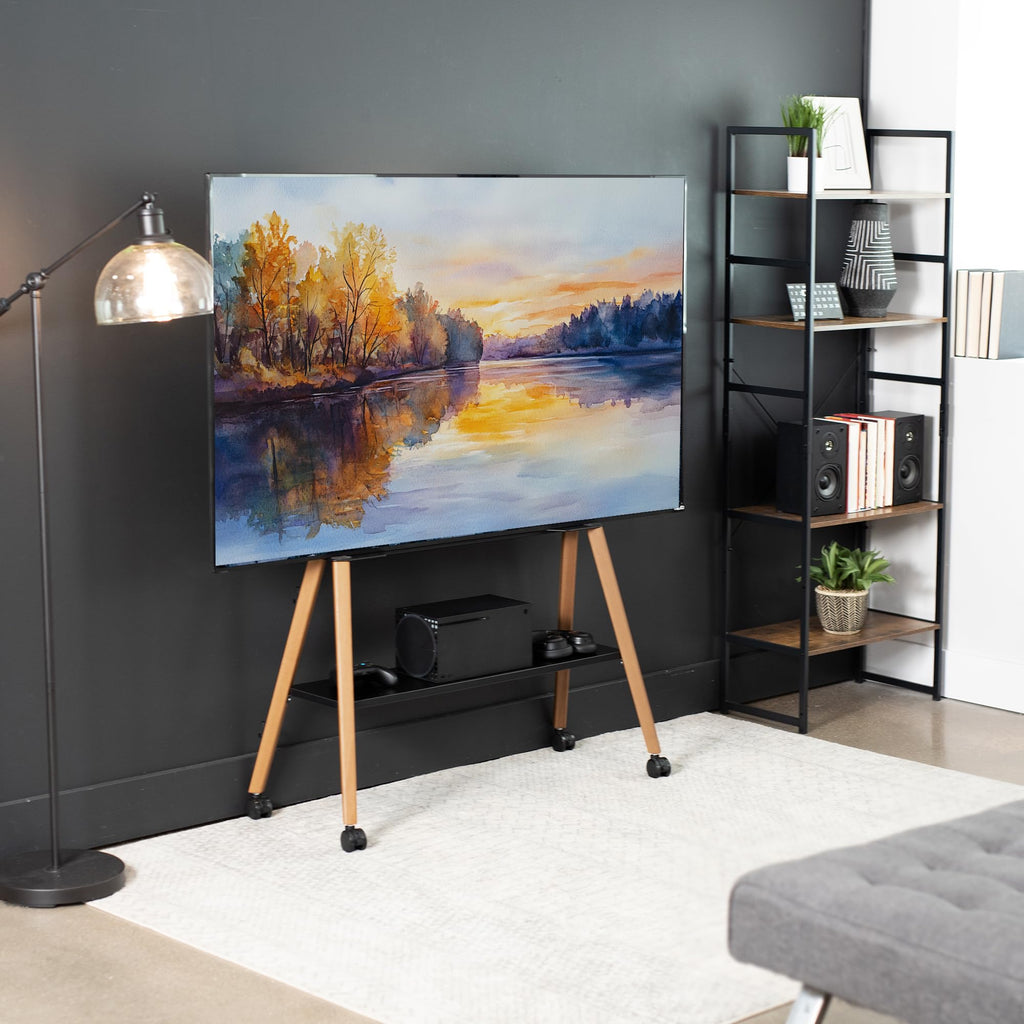 43 to 75 inch Adjustable Mobile TV Stand with Walnut Legs O1843
