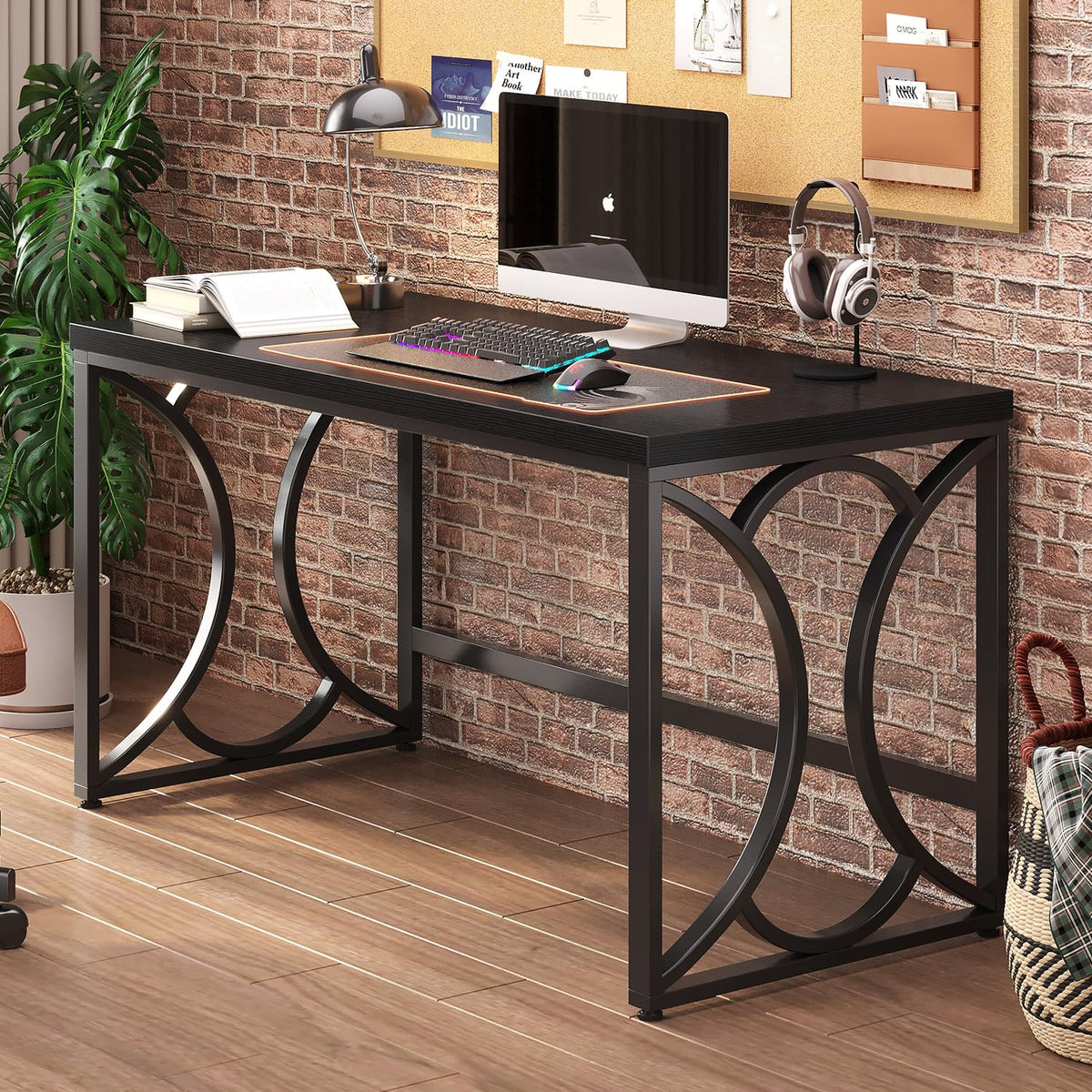 Black 55 Inch Metal Wooden Computer Desk G741