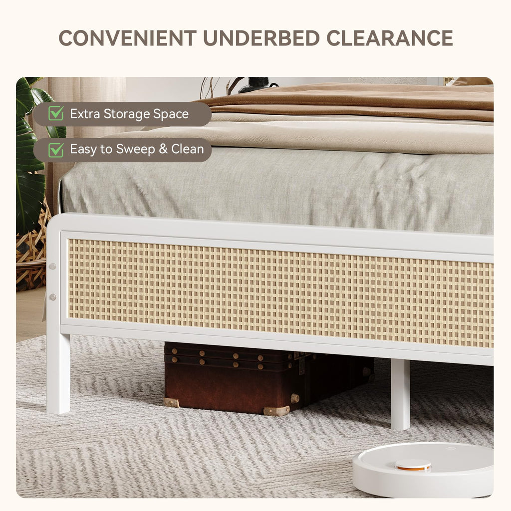 White Rattan Twin Bed Frame with Headboard V934