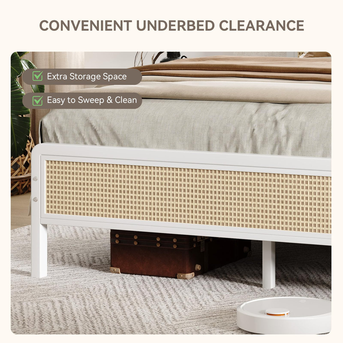 White Rattan Twin Bed Frame with Headboard V934