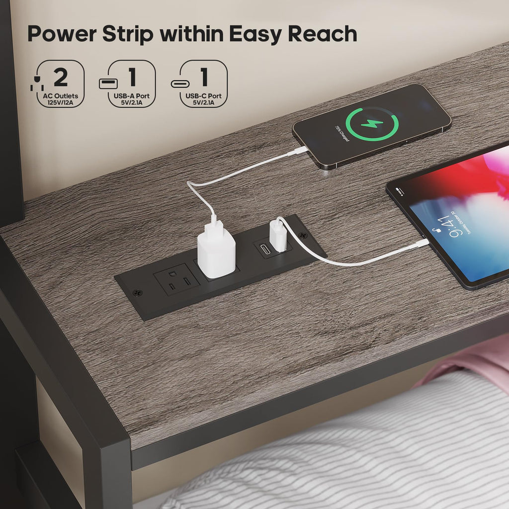 Black Twin Over Twin Bunk Bed with Charging Station & LED Lights D601