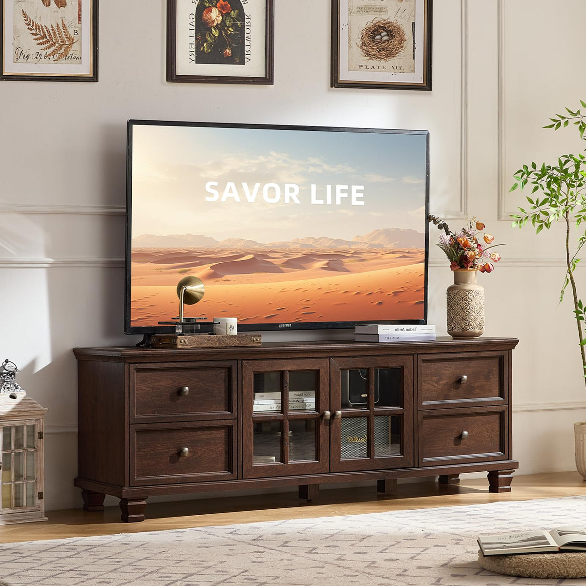 Farmhouse TV Stand with Glass Doors X2923