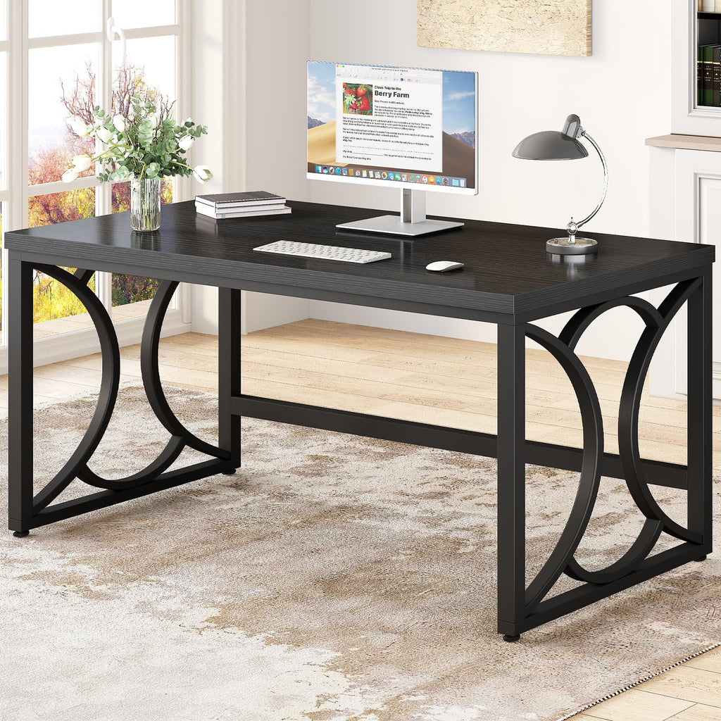 Black 55 Inch Metal Wooden Computer Desk G741