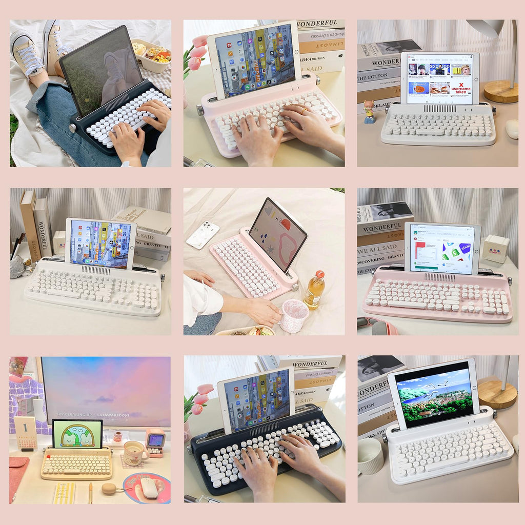 Wireless Retro Typewriter Bluetooth Keyboard Baby Pink D373