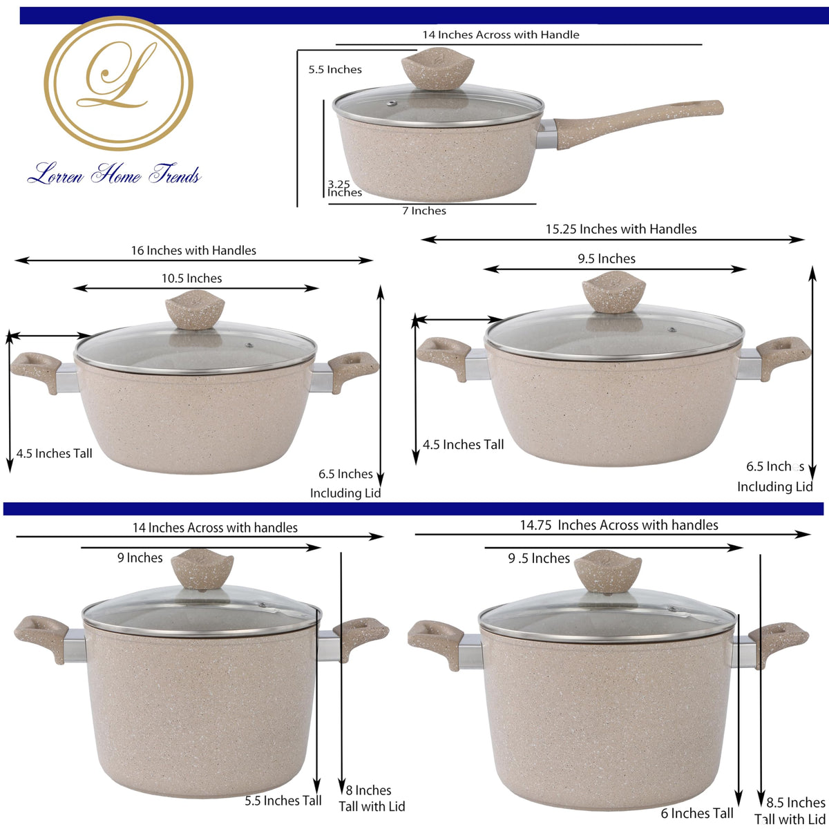 13-Piece Beige Marble Coated Non-Stick Cookware Set with Glass Lids M523000
