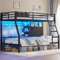 Black Twin Over Twin Bunk Bed with Charging Station & LED Lights D601