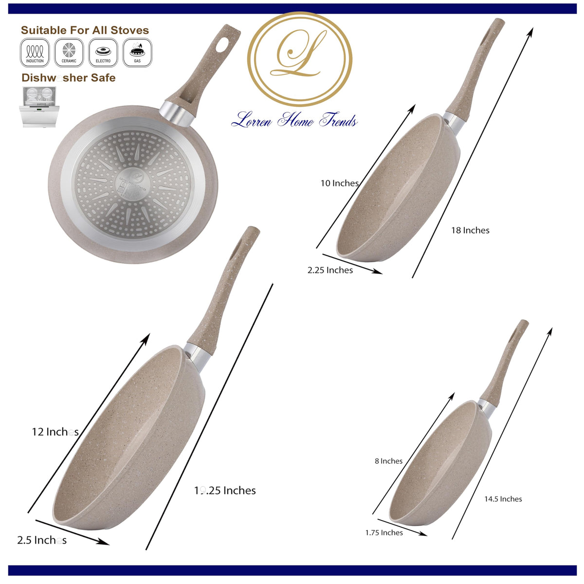 13-Piece Beige Marble Coated Non-Stick Cookware Set with Glass Lids M523000