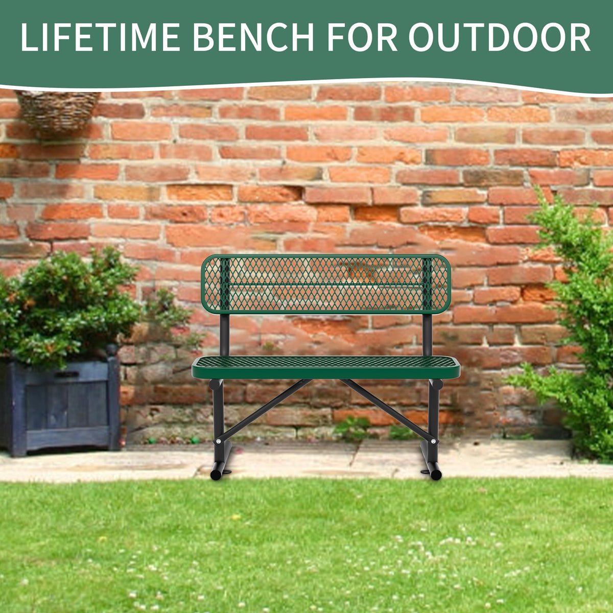 4FT Heavy Duty Metal Outdoor Bench with Backrest M393
