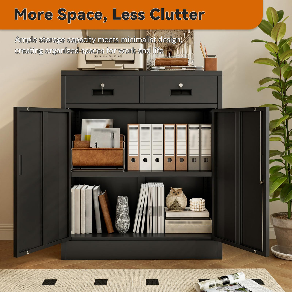 Black Metal Storage Cabinet with 2 Drawers F8410