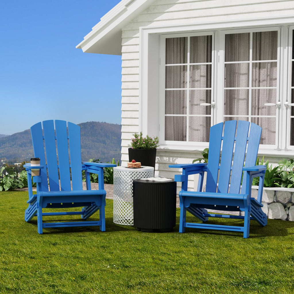 Klein Blue Plastic Adirondack Chairs Set of 2 with Cup Holder F766146