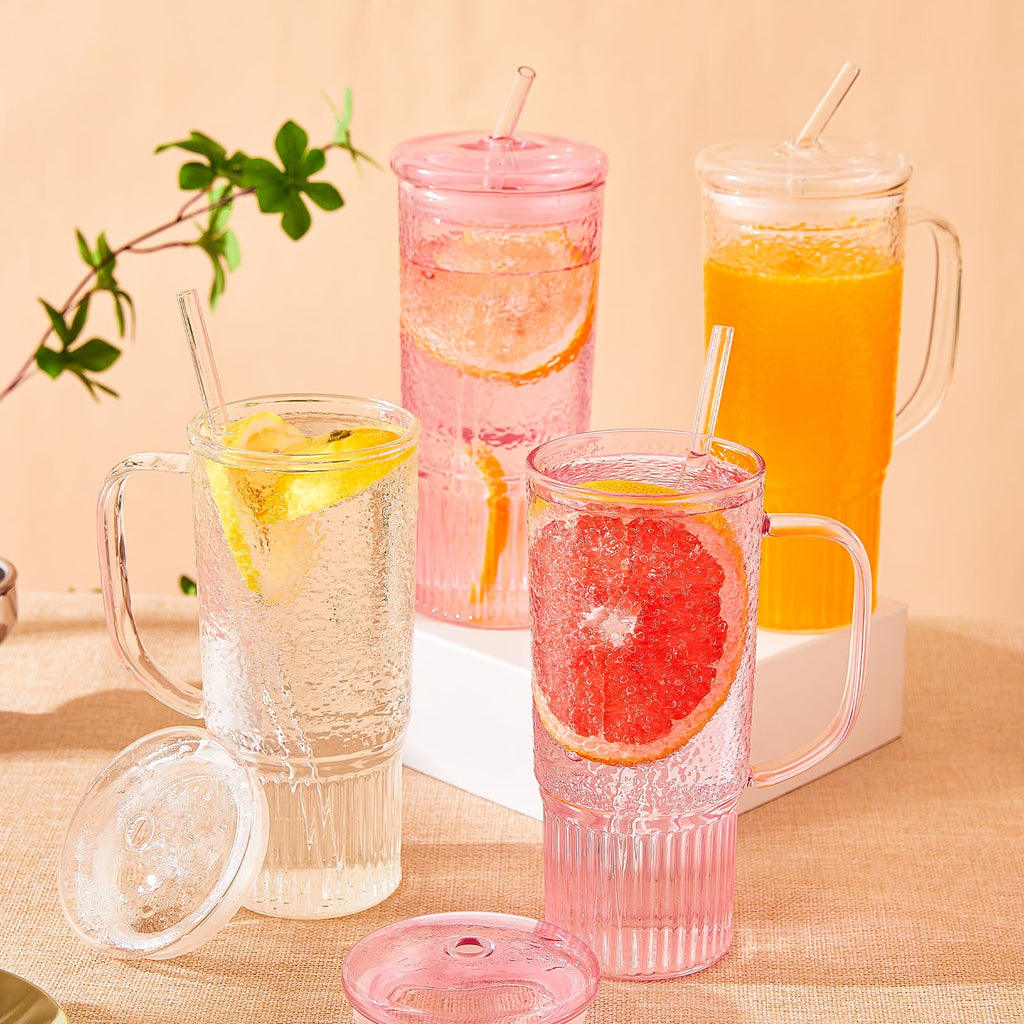 24oz Clear Glass Tumbler with Handle, 2 Pack U95405