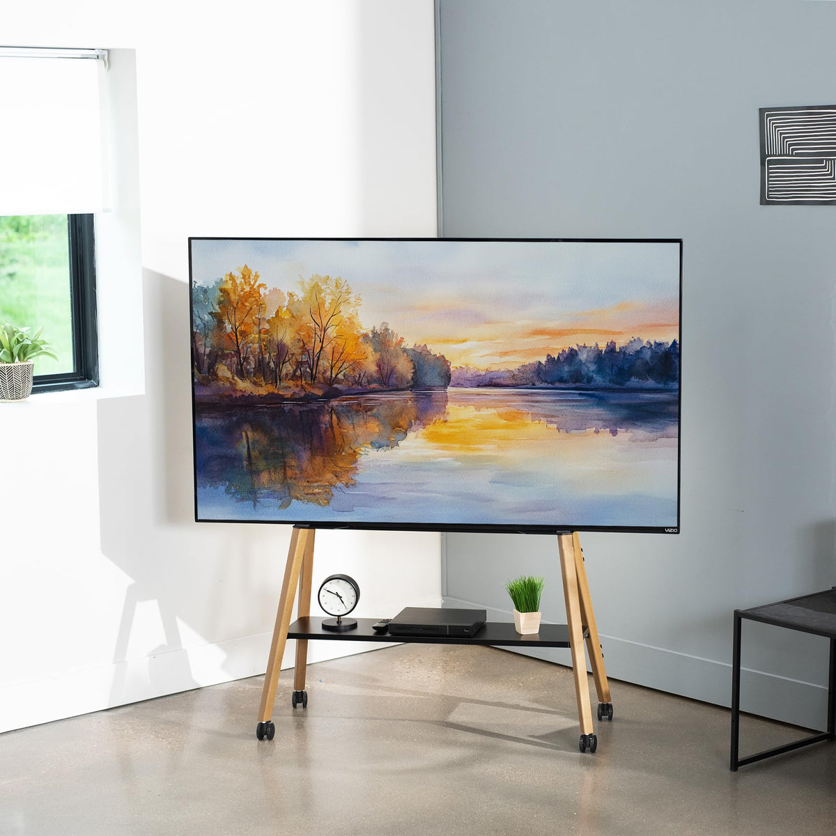 43 to 75 inch Adjustable Mobile TV Stand with Walnut Legs O1843