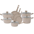 13-Piece Beige Marble Coated Non-Stick Cookware Set with Glass Lids M523000