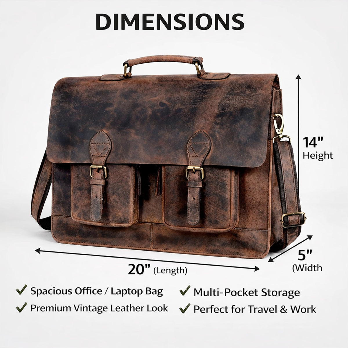 Retro Brown Laptop Messenger Bag Crossbody Travel Bag O909