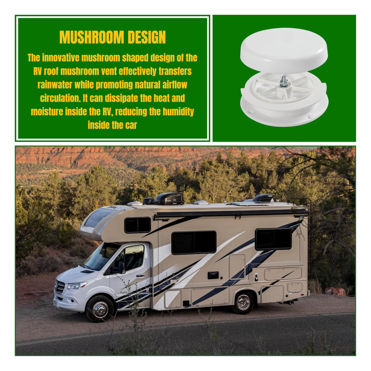 White RV Roof Mushroom Vent with Water Cover Guard Cap M86332