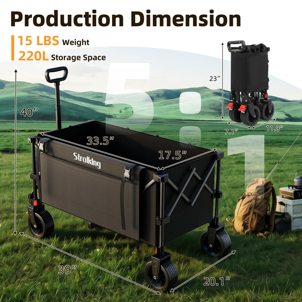 220L Collapsible Heavy Duty Folding Wagon Cart with All-Terrain Wheels T740