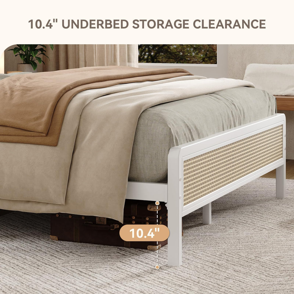 White Rattan Twin Bed Frame with Headboard V934