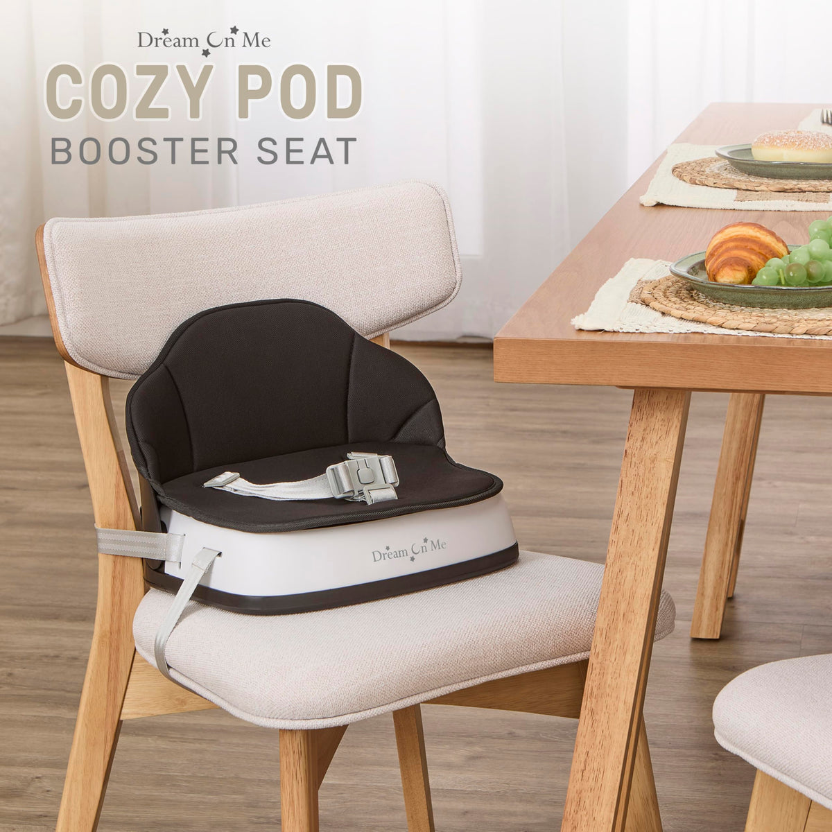Portable Baby Booster Seat with 3-Point Harness & 2 Fixing Belts, Black J675