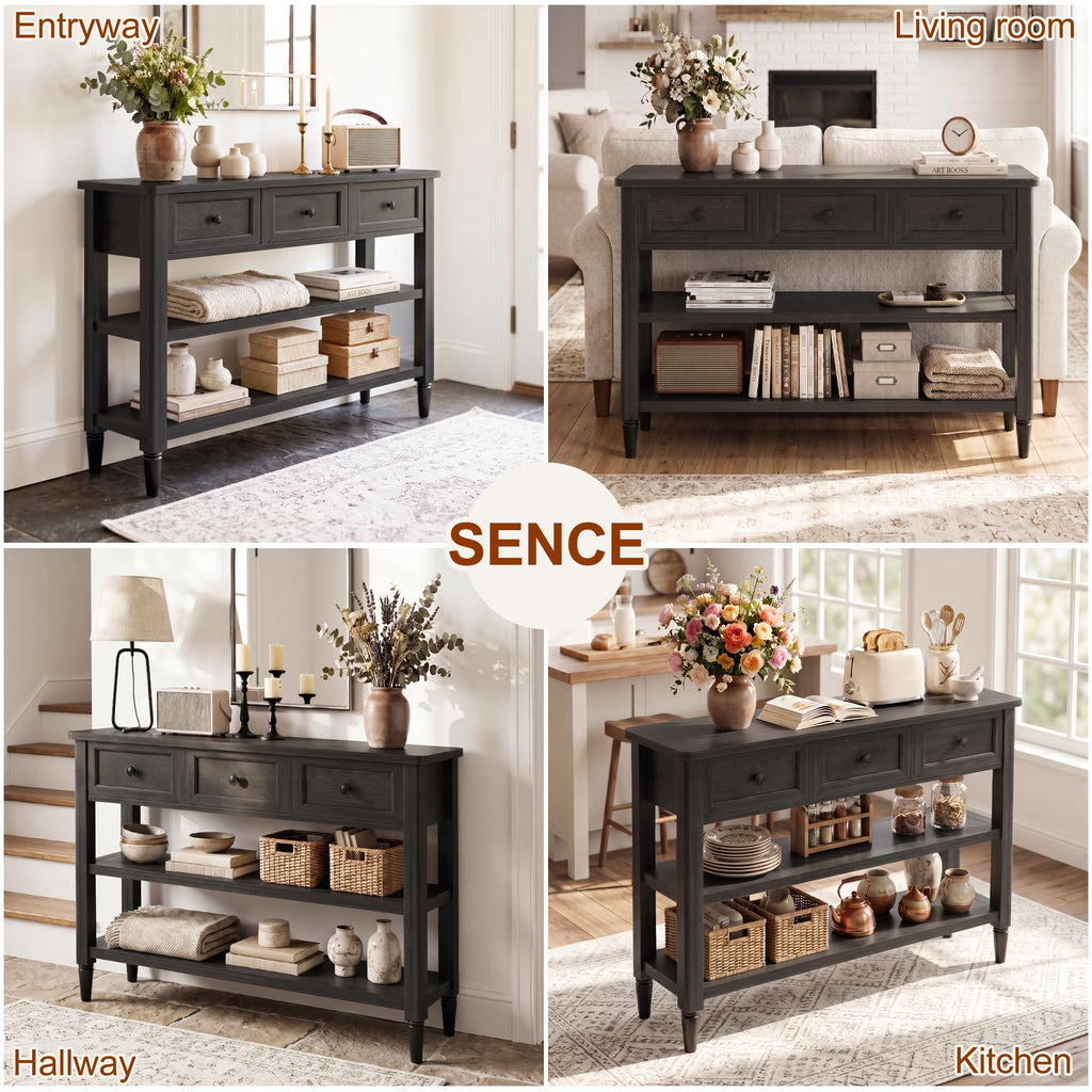 43" Farmhouse Entryway Table with 3 Drawers 2 Shelves O3787