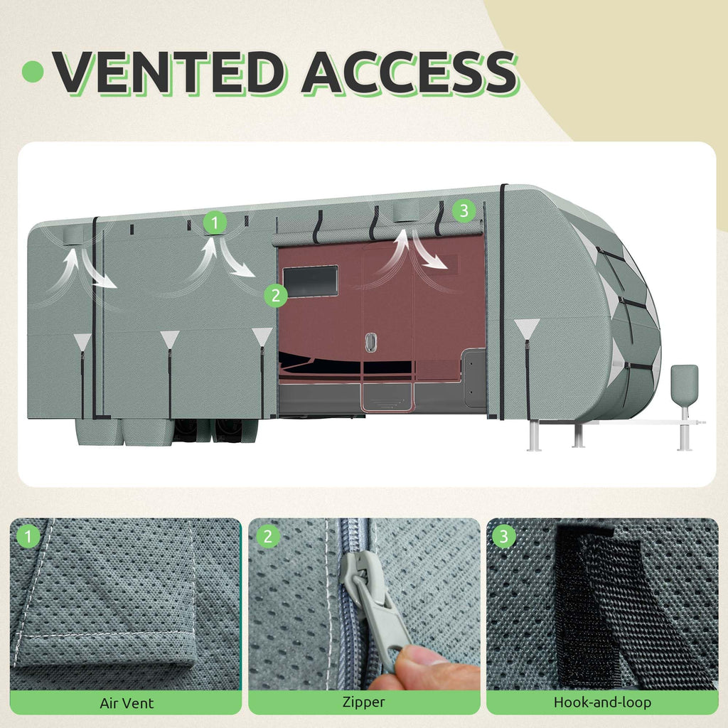 24-27FT Waterproof 7-Layer Camper Cover with Tongue Jack Cover, Tire Covers, Gutter Covers W601