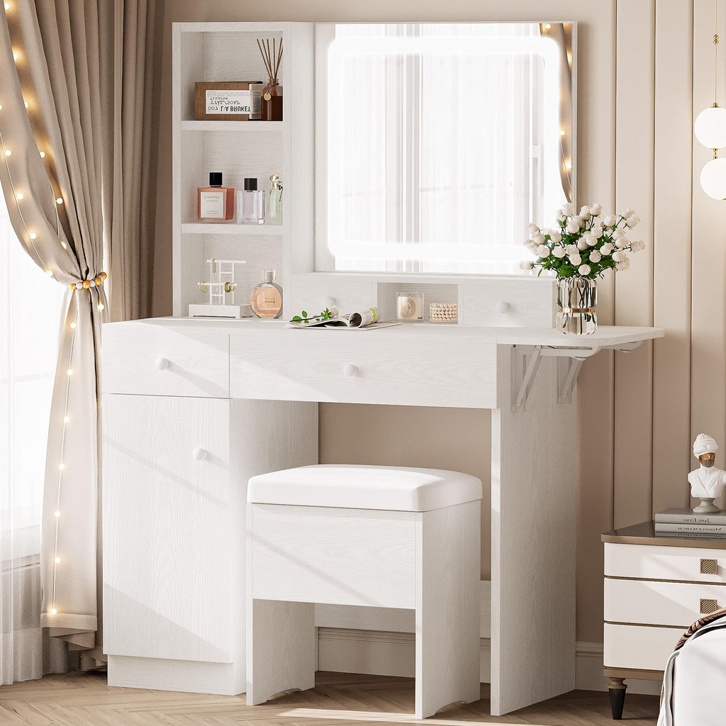 Vanity Desk with Charging Station and Storage I93554