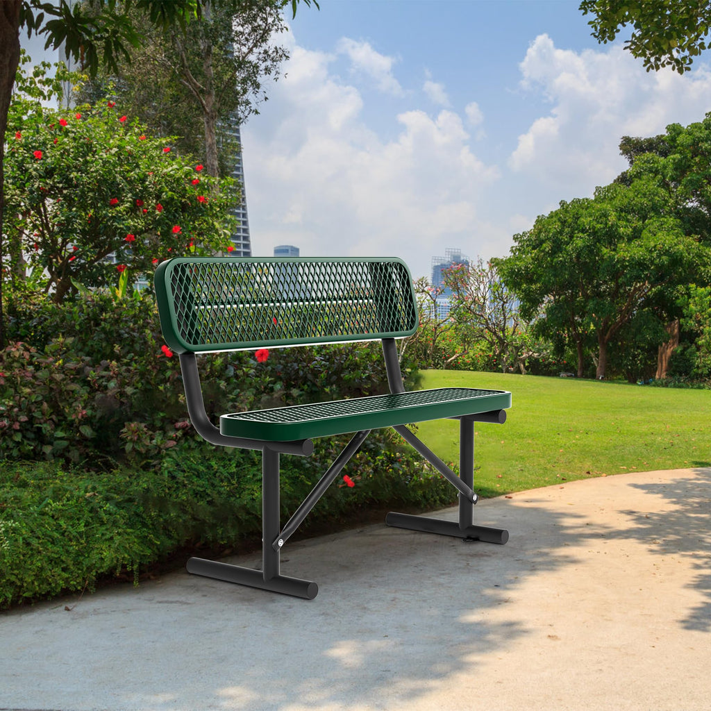 4FT Heavy Duty Metal Outdoor Bench with Backrest M393