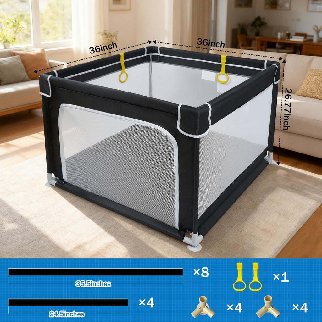 Baby Playpen with Mesh and Anti-Slip Base E60435