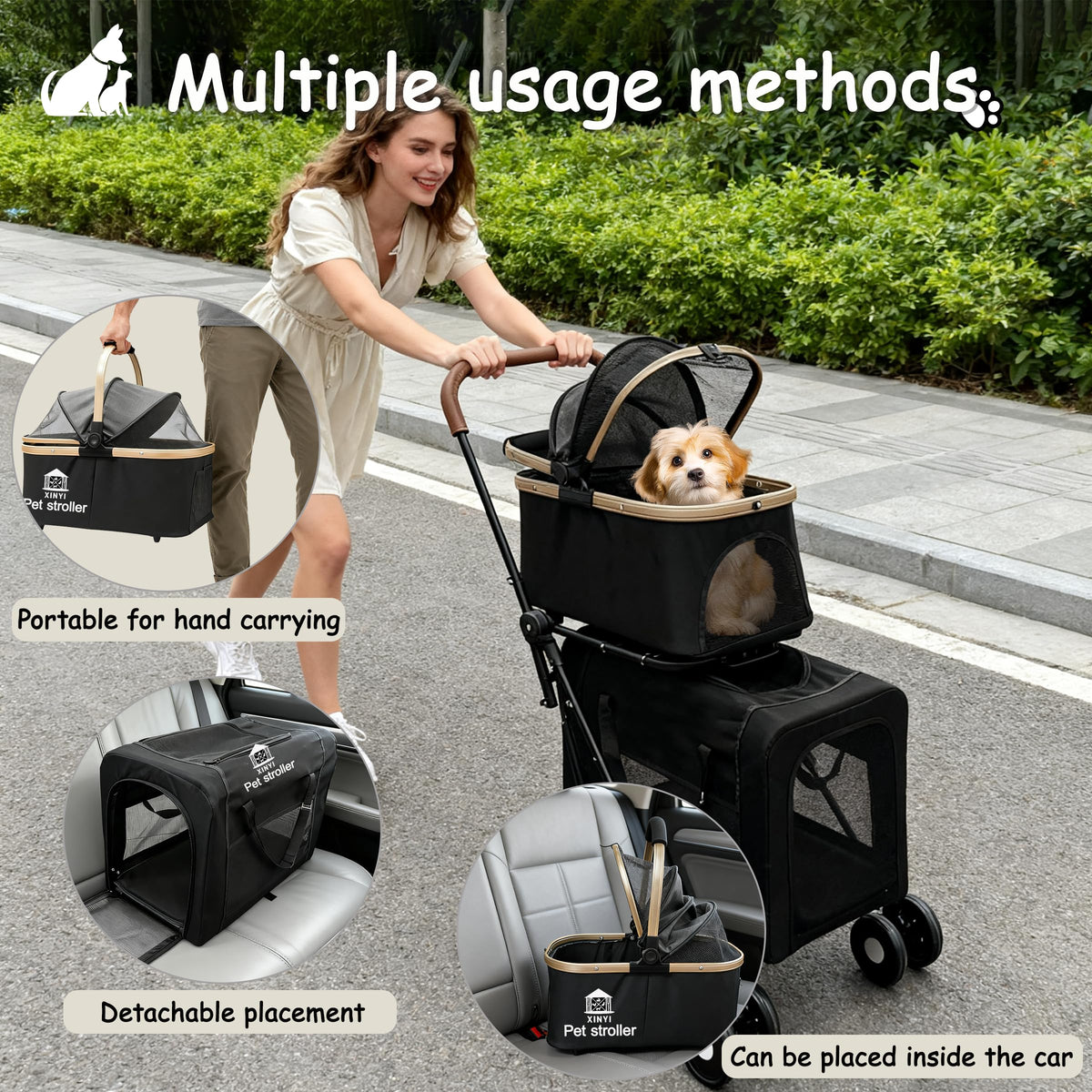 XL Extra-Large Double Pet Stroller with Weather Cover Y89436