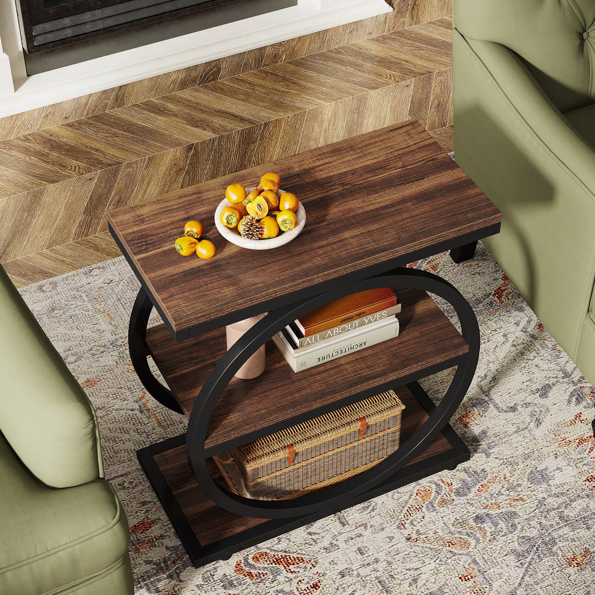 Narrow End Table with 3 Storage Shelves H751