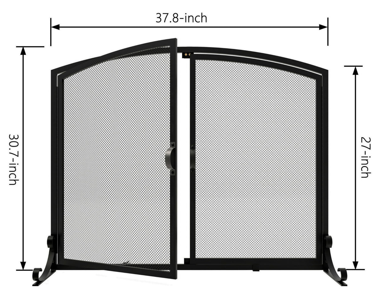 Arched Metal Fireplace Screen 2-Panel Spark Guard P7289