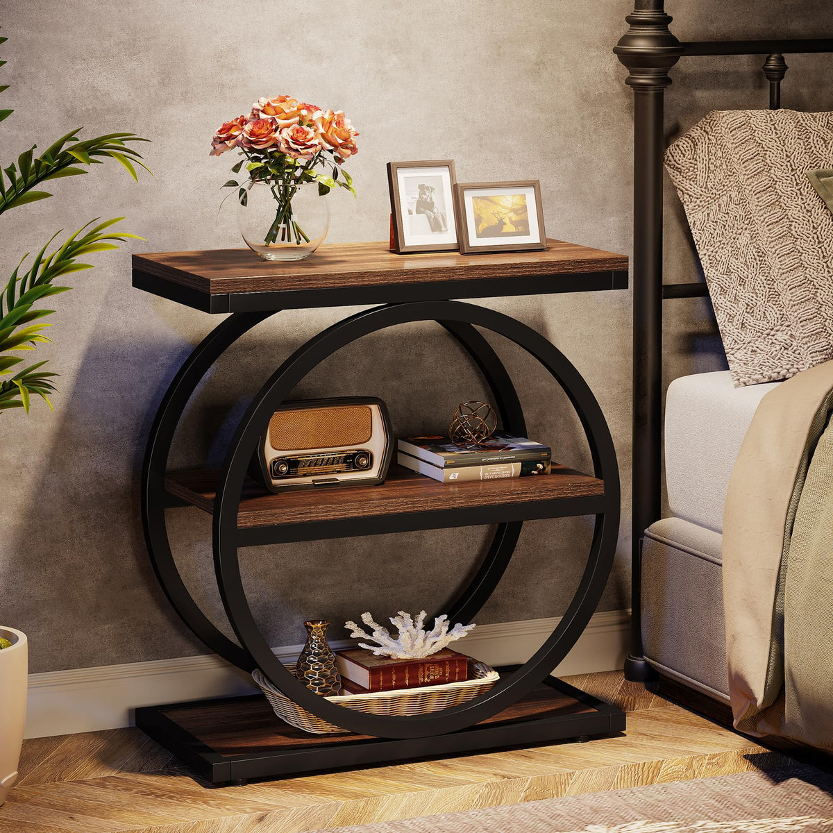 Narrow End Table with 3 Storage Shelves H751