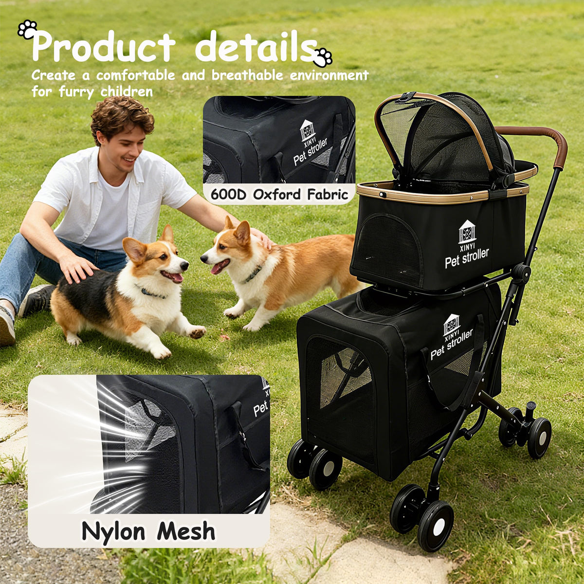 XL Extra-Large Double Pet Stroller with Weather Cover Y89436
