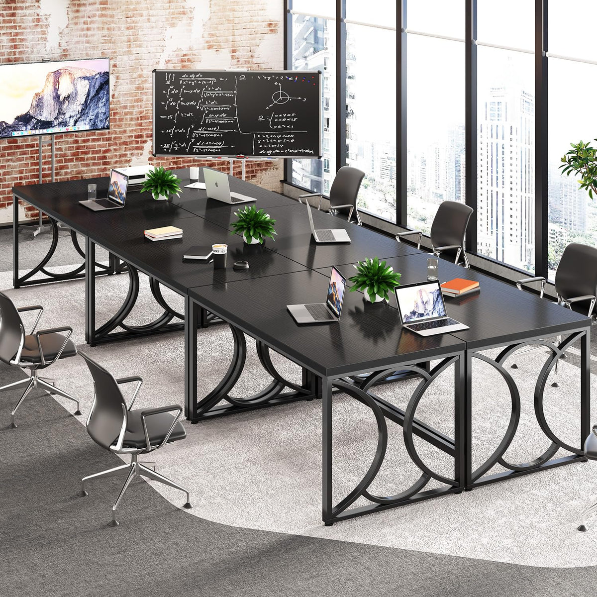Black 55 Inch Metal Wooden Computer Desk G741