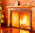 Arched Metal Fireplace Screen 2-Panel Spark Guard P7289