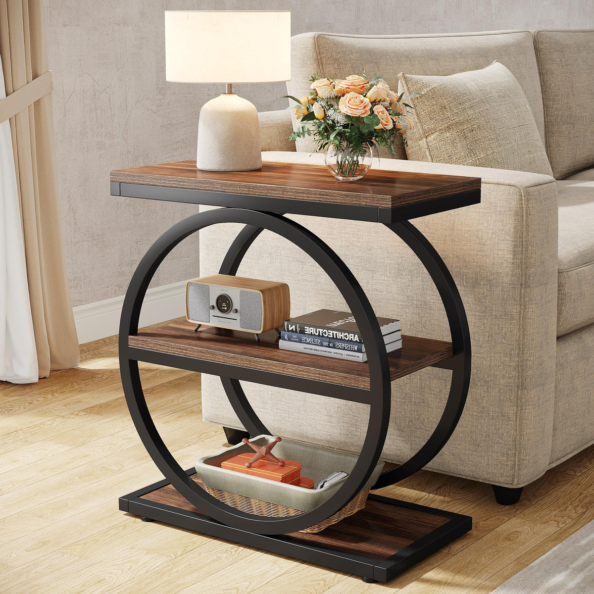 Narrow End Table with 3 Storage Shelves H751