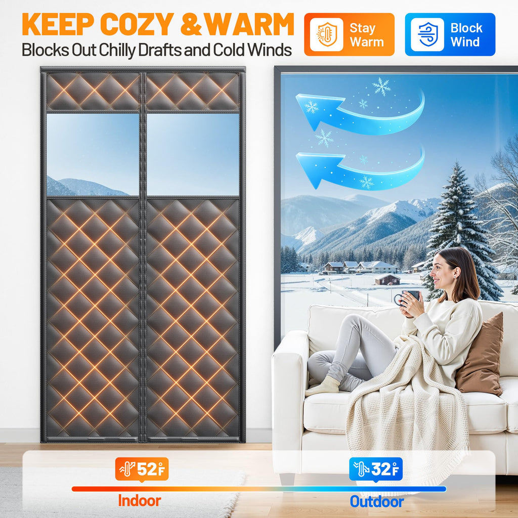 Magnetic Insulated Door Curtain 36"x82" Black J220