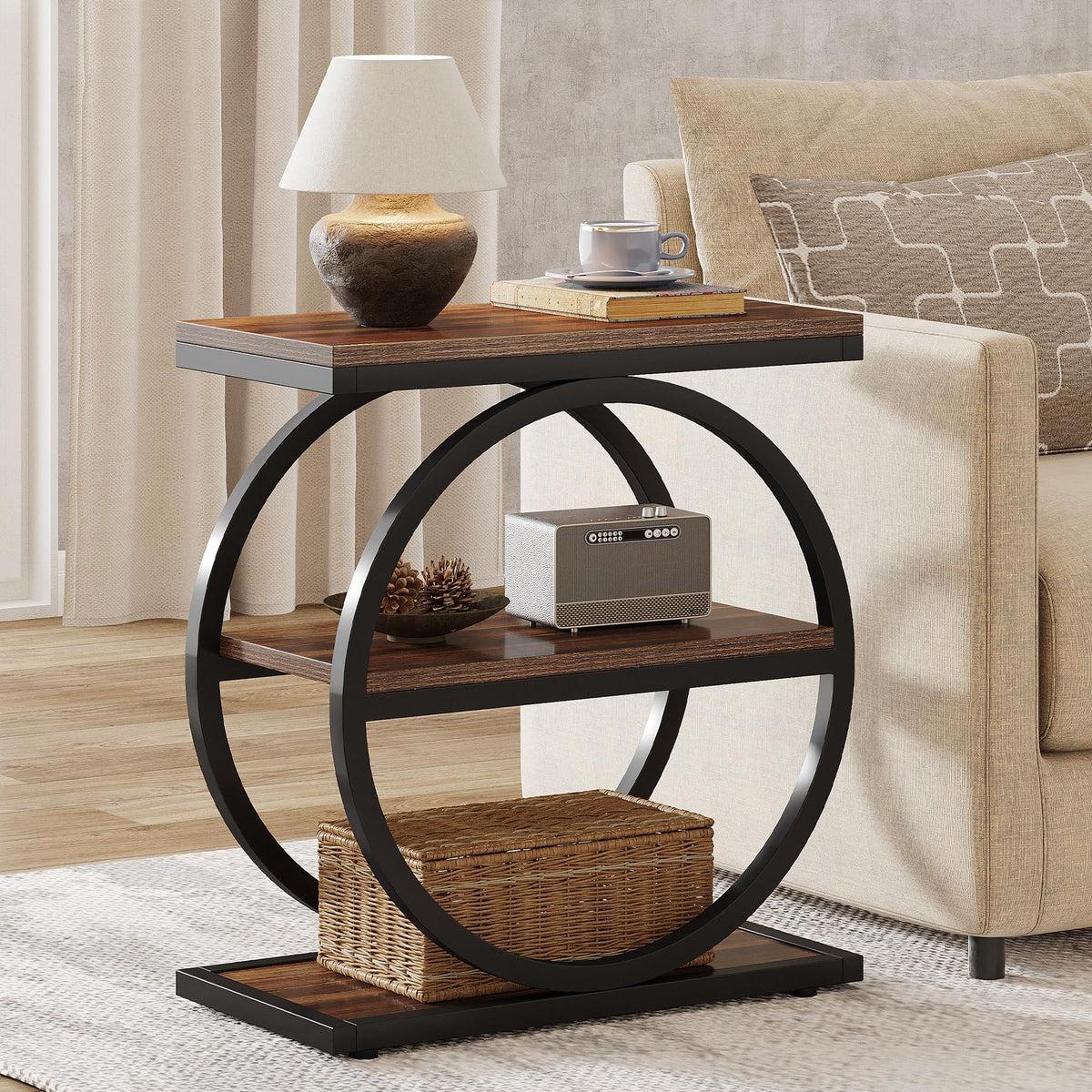 Narrow End Table with 3 Storage Shelves H751