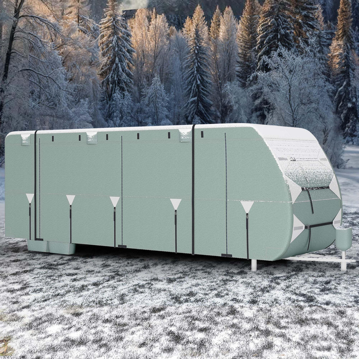 24-27FT Waterproof 7-Layer Camper Cover with Tongue Jack Cover, Tire Covers, Gutter Covers W601