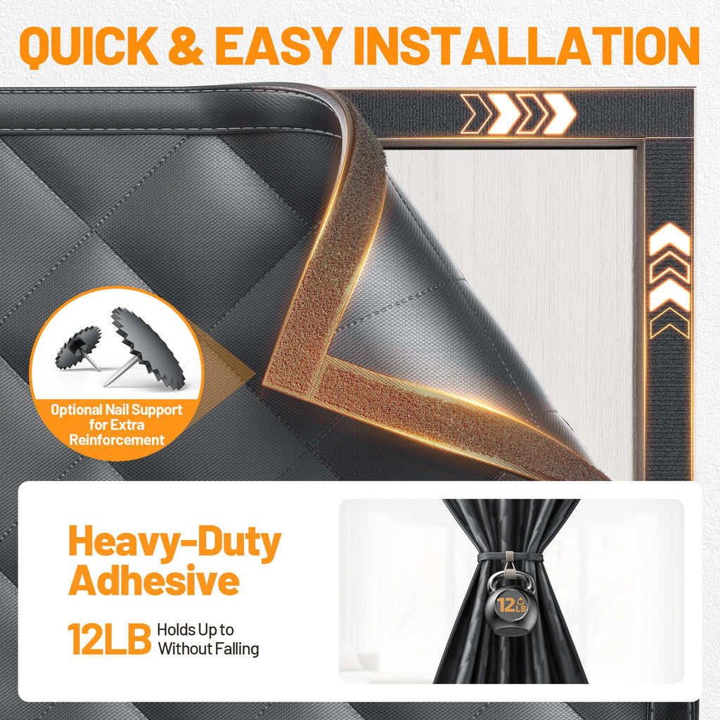 Magnetic Insulated Door Curtain 36"x82" Black J220