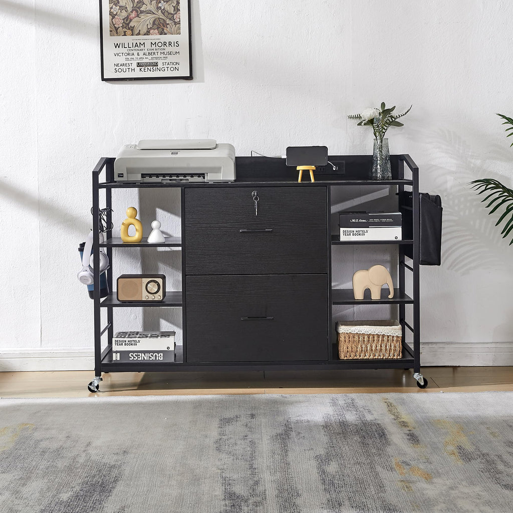 45" Black 2 Drawer File Cabinet with Lock and Power Outlet W5893